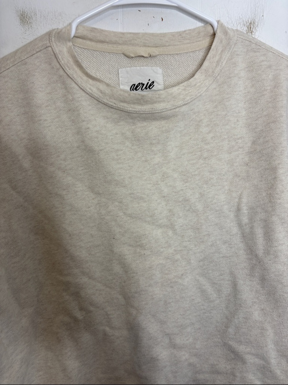 Aerie Sweater Womens XXS Minimalist Cream Crewneck Sweatshirt Casual Lounge - Picture 4 of 6